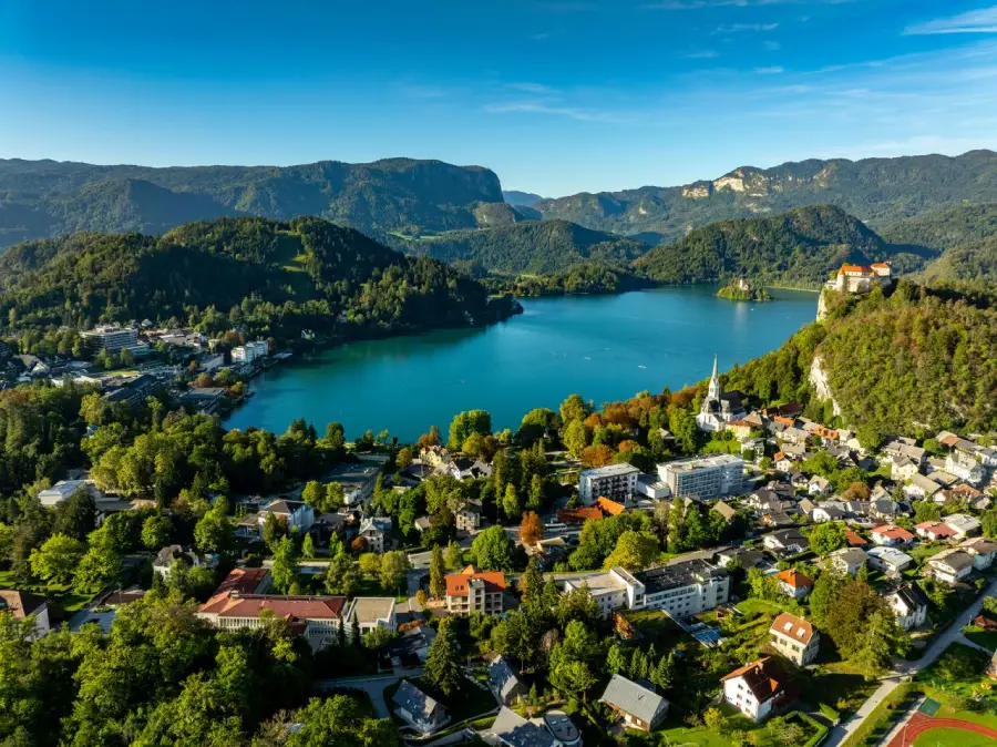 Lake Bled with vibrant landscape